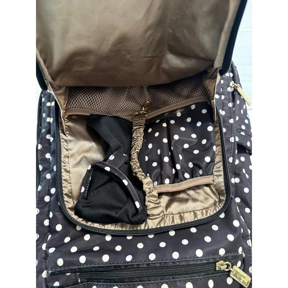 Jujube Be Right Back backpack diaper bag duchess print black and white polka dot